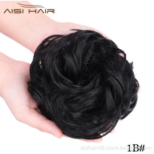 Aisi Hair Synthetic Chignon Donut Black Curly Bun Pad Chignon Elastic Rope Rubber Band Hairpiece Extension For Black White Women